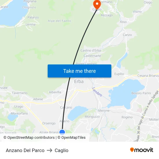 Anzano Del Parco to Caglio map