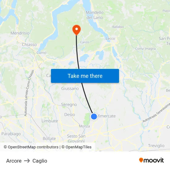 Arcore to Caglio map