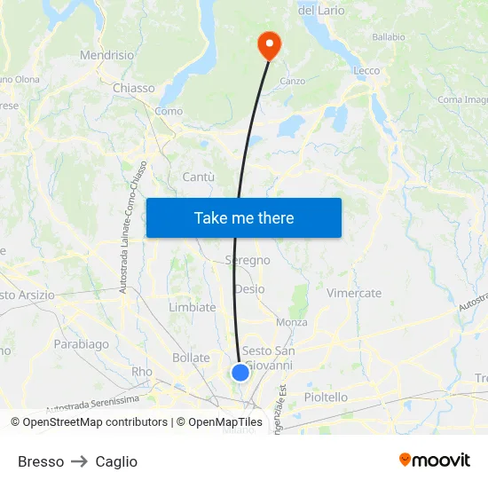 Bresso to Caglio map