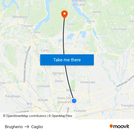 Brugherio to Caglio map