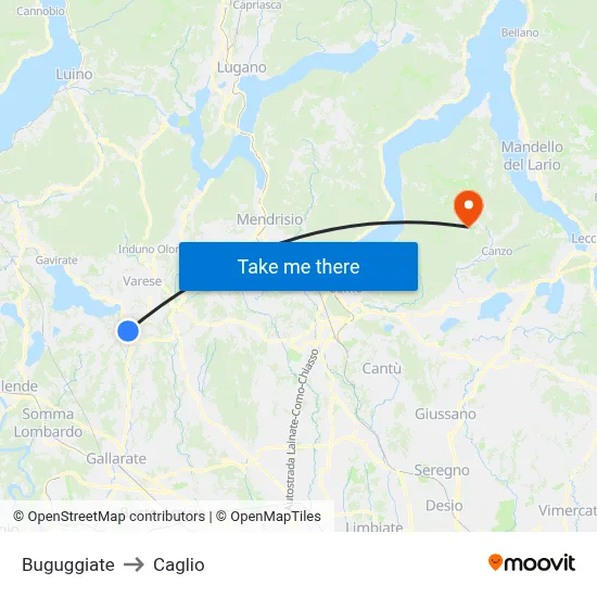 Buguggiate to Caglio map