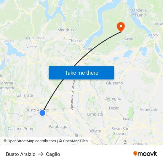 Busto Arsizio to Caglio map