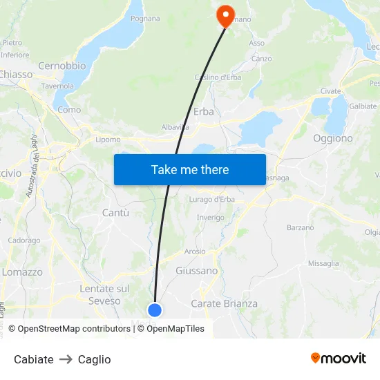 Cabiate to Caglio map