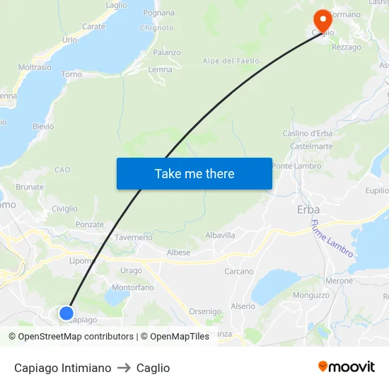 Capiago Intimiano to Caglio map