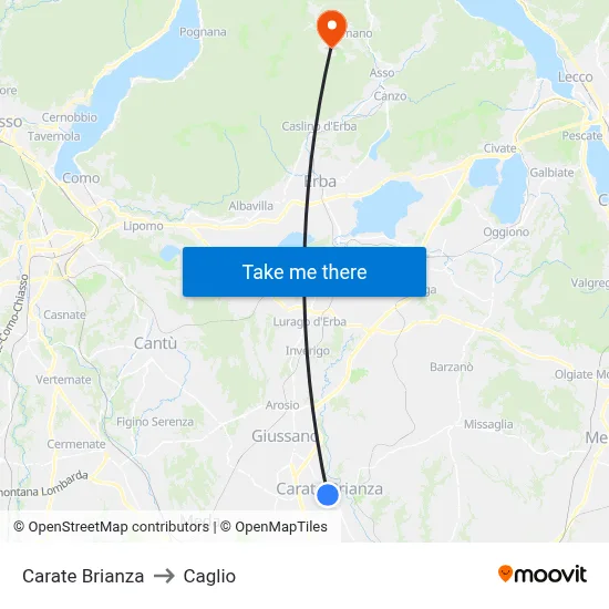 Carate Brianza to Caglio map