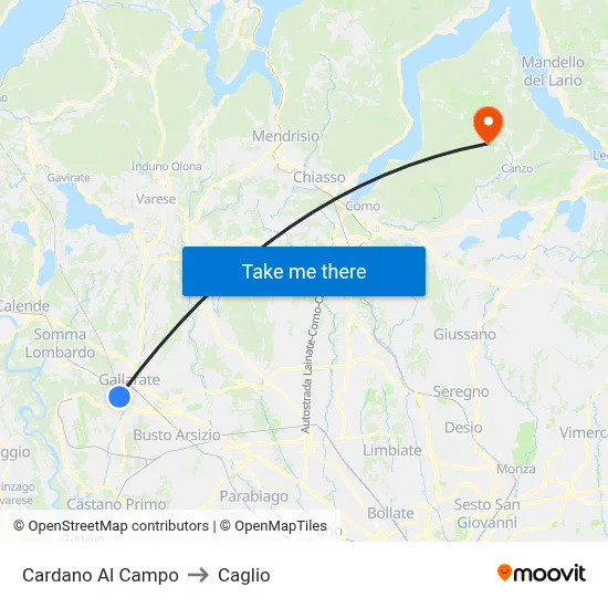 Cardano al Campo to Caglio map