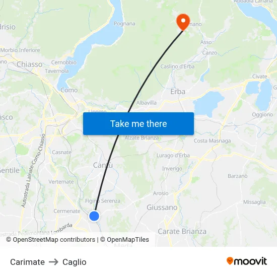 Carimate to Caglio map