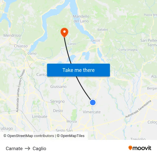 Carnate to Caglio map