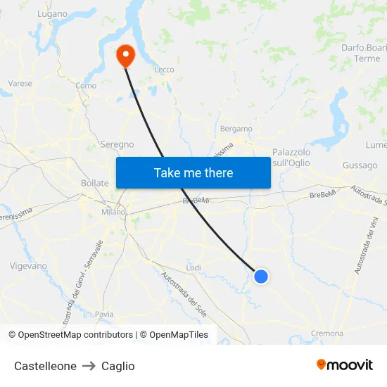 Castelleone to Caglio map