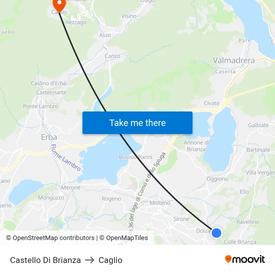 Castello di Brianza to Caglio map