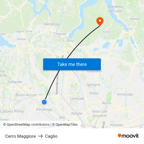 Cerro Maggiore to Caglio map
