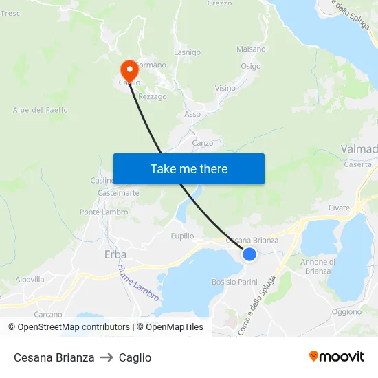 Cesana Brianza to Caglio map