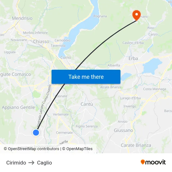 Cirimido to Caglio map