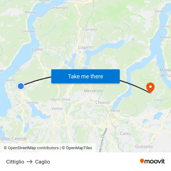 Cittiglio to Caglio map