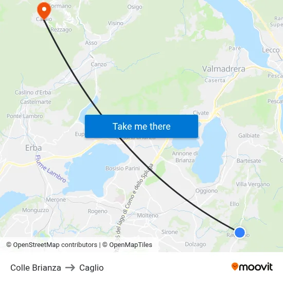 Colle Brianza to Caglio map