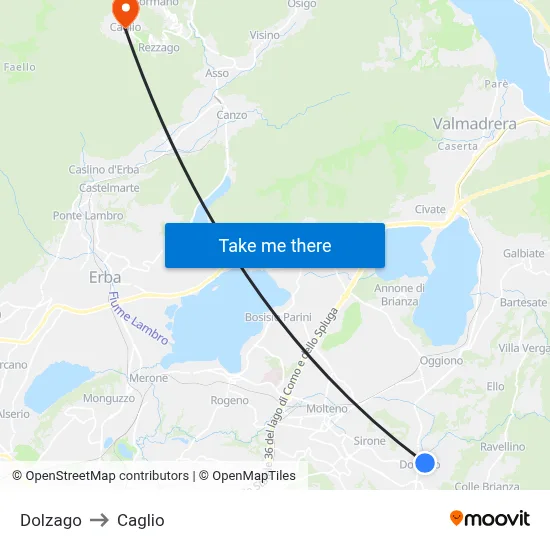 Dolzago to Caglio map