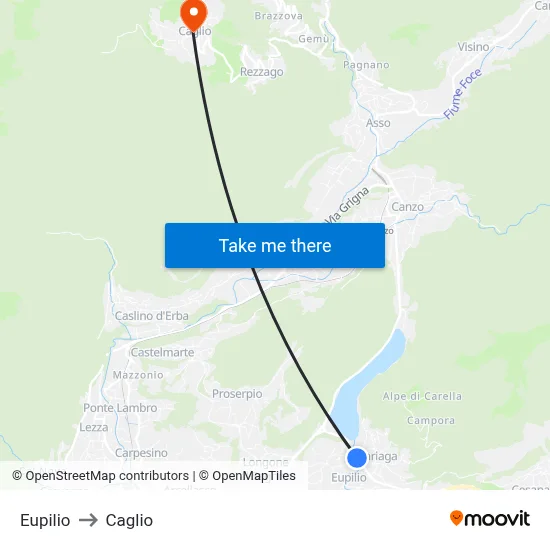 Eupilio to Caglio map