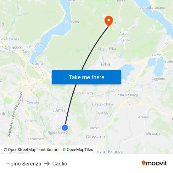 Figino Serenza to Caglio map