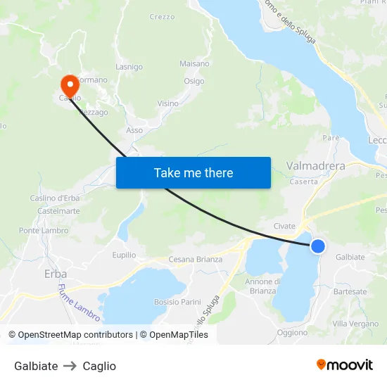 Galbiate to Caglio map
