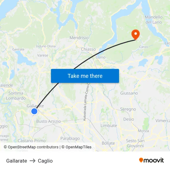 Gallarate to Caglio map