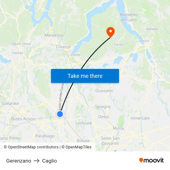 Gerenzano to Caglio map