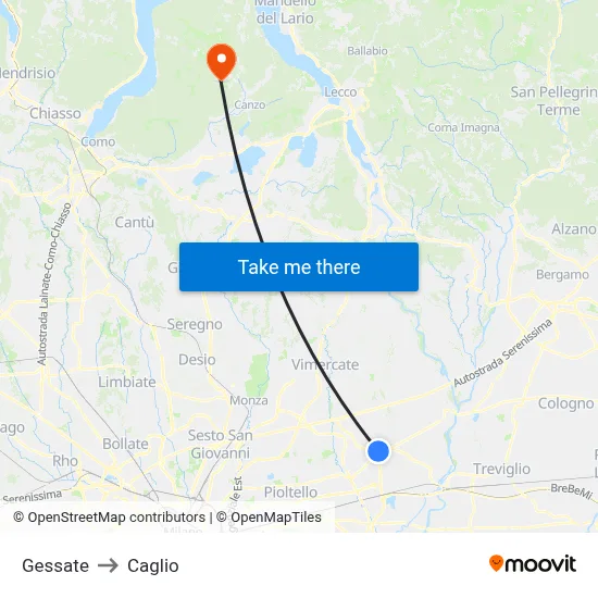 Gessate to Caglio map