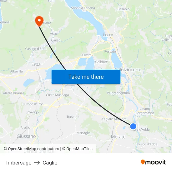 Imbersago to Caglio map