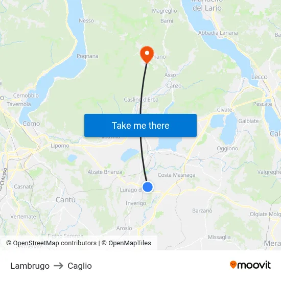 Lambrugo to Caglio map