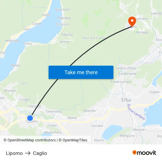 Lipomo to Caglio map