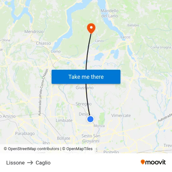 Lissone to Caglio map