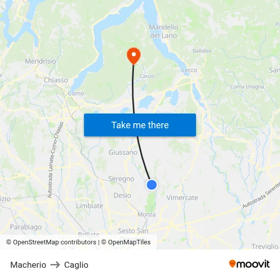 Macherio to Caglio map