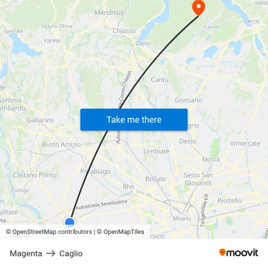 Magenta to Caglio map