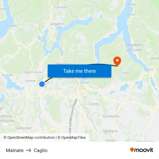 Malnate to Caglio map