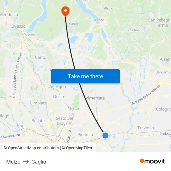Melzo to Caglio map