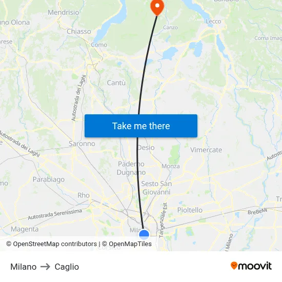 Milan to Caglio map