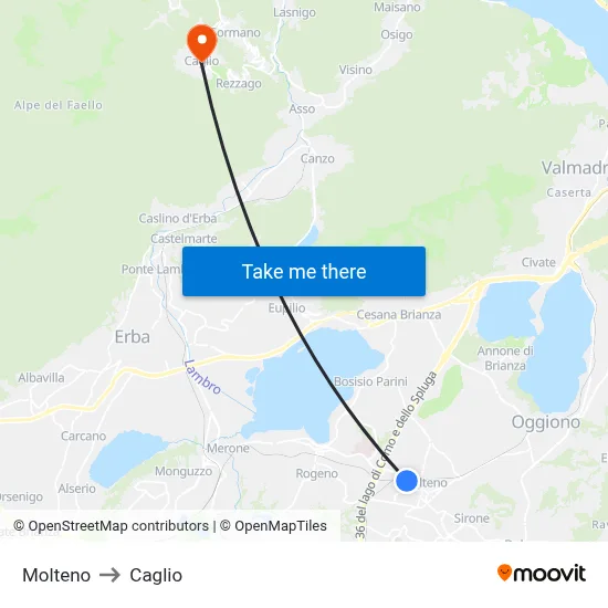 Molteno to Caglio map