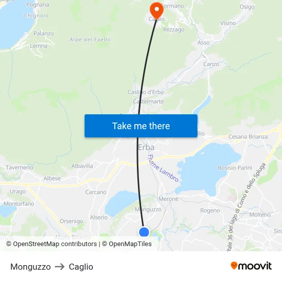 Monguzzo to Caglio map