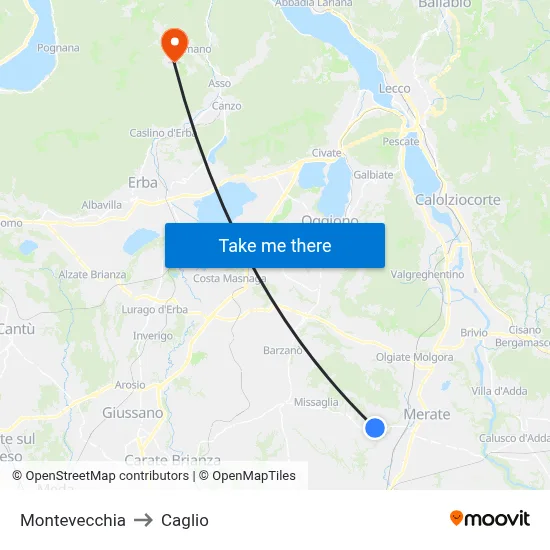 Montevecchia to Caglio map