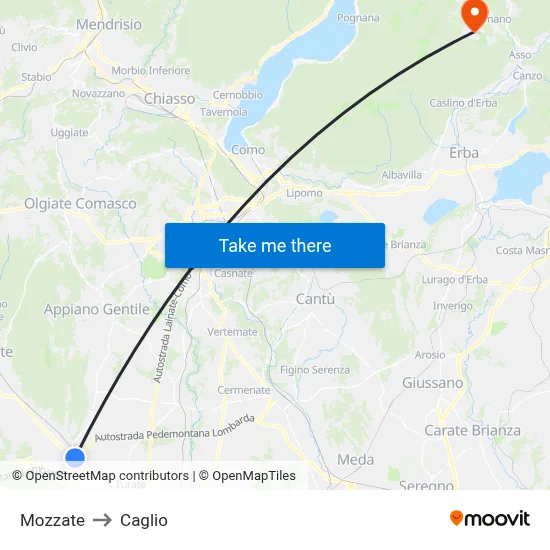 Mozzate to Caglio map