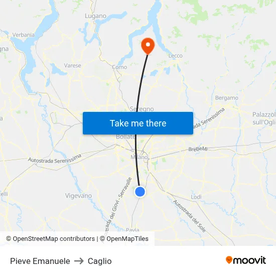 Pieve Emanuele to Caglio map