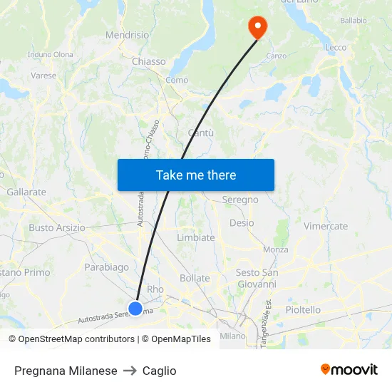 Pregnana Milanese to Caglio map