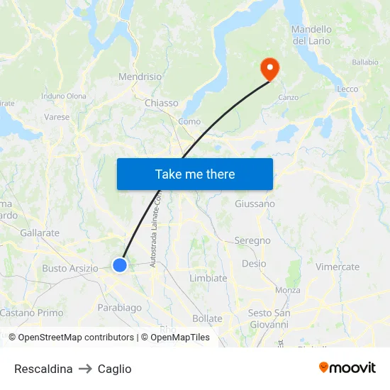 Rescaldina to Caglio map
