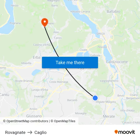 Rovagnate to Caglio map
