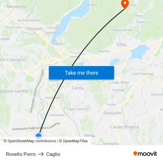 Rovello Porro to Caglio map