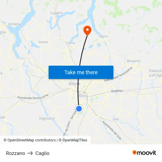 Rozzano to Caglio map