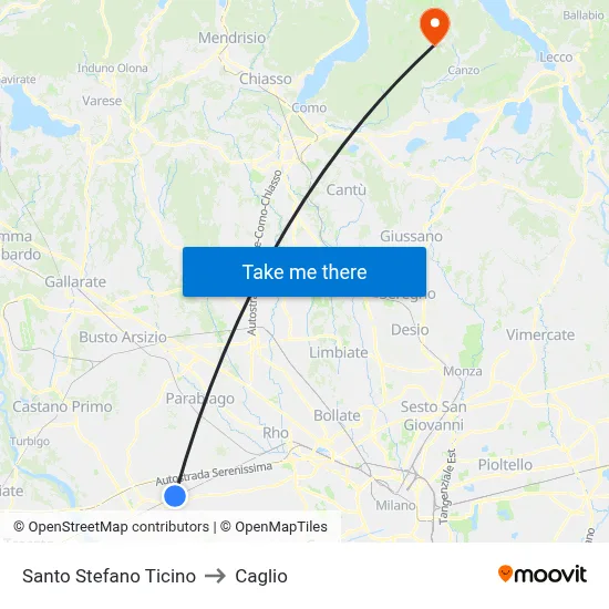 Santo Stefano Ticino to Caglio map