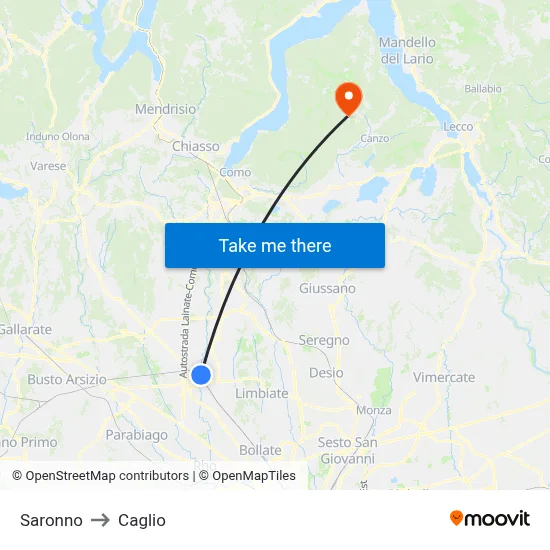 Saronno to Caglio map