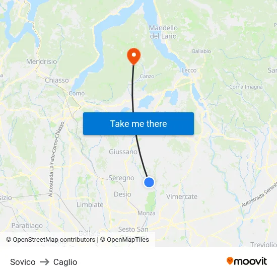 Sovico to Caglio map