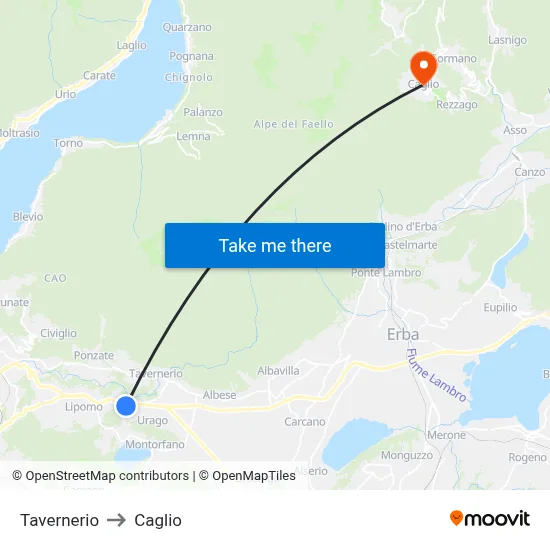 Tavernerio to Caglio map
