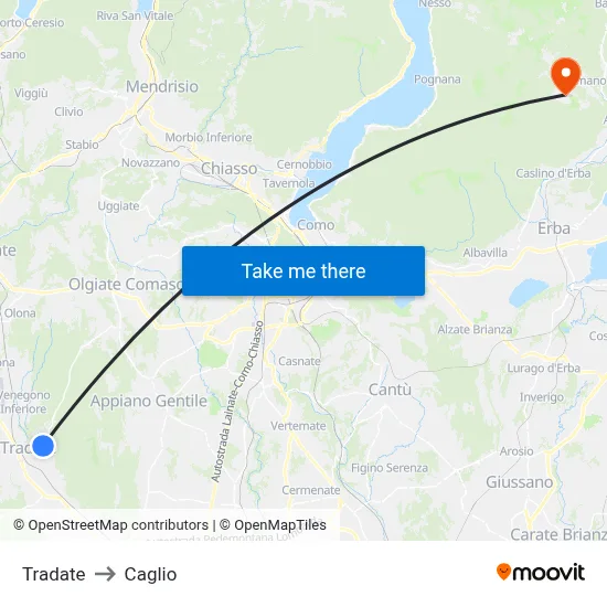Tradate to Caglio map